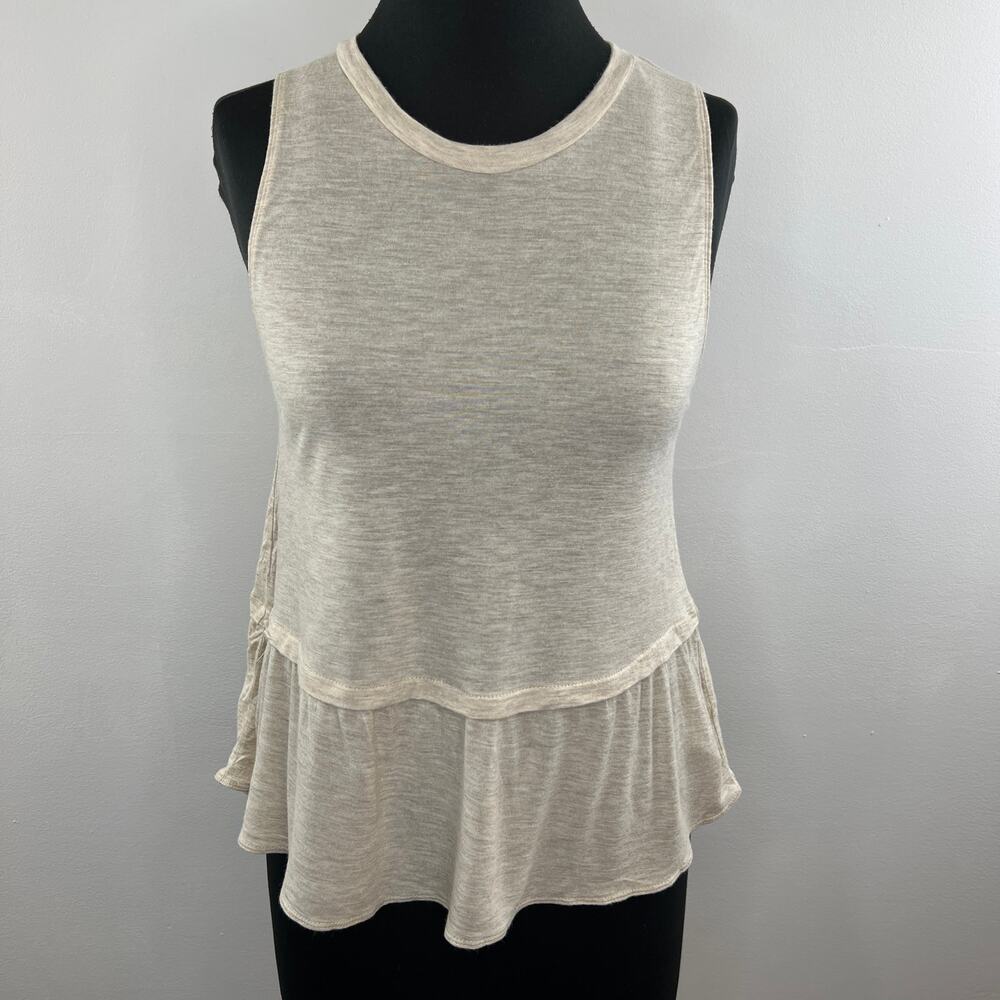 ARITZIA Wilfred Beige Heather Oatmeal Crew Neck Sleeveless Peplum Knit Top S